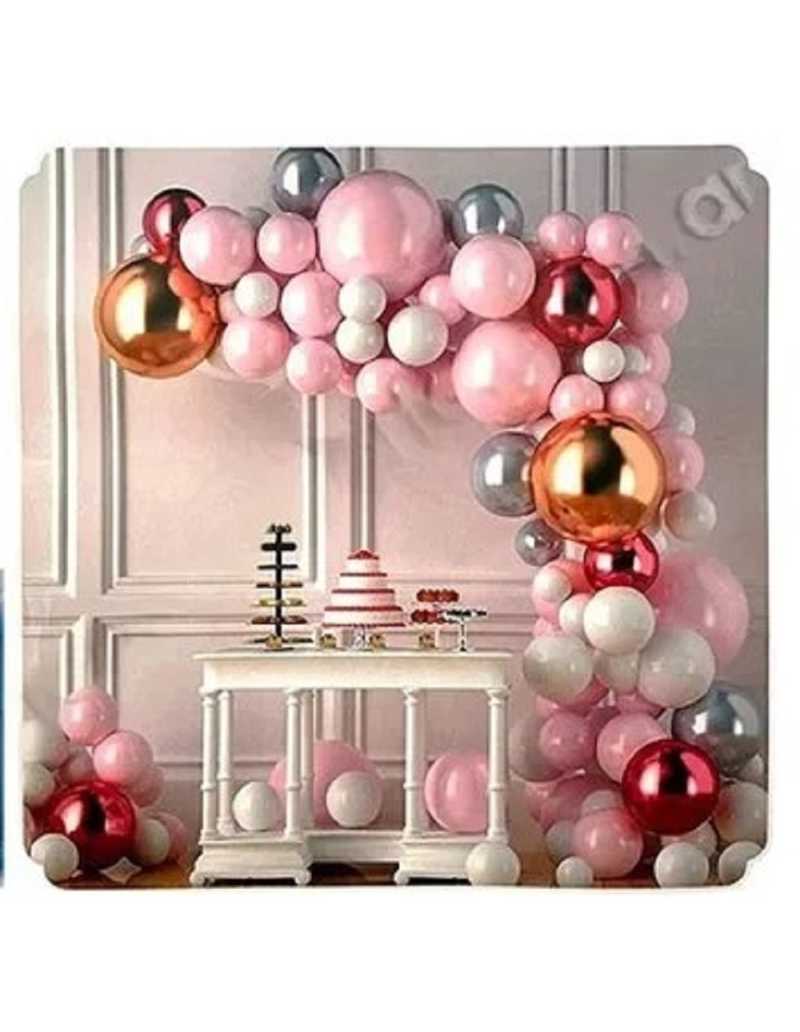 SET SUPER GUIRNALDA DE GLOBOS TODO EN UNO ROSA Y GLOBOS CHROME 93 PCS