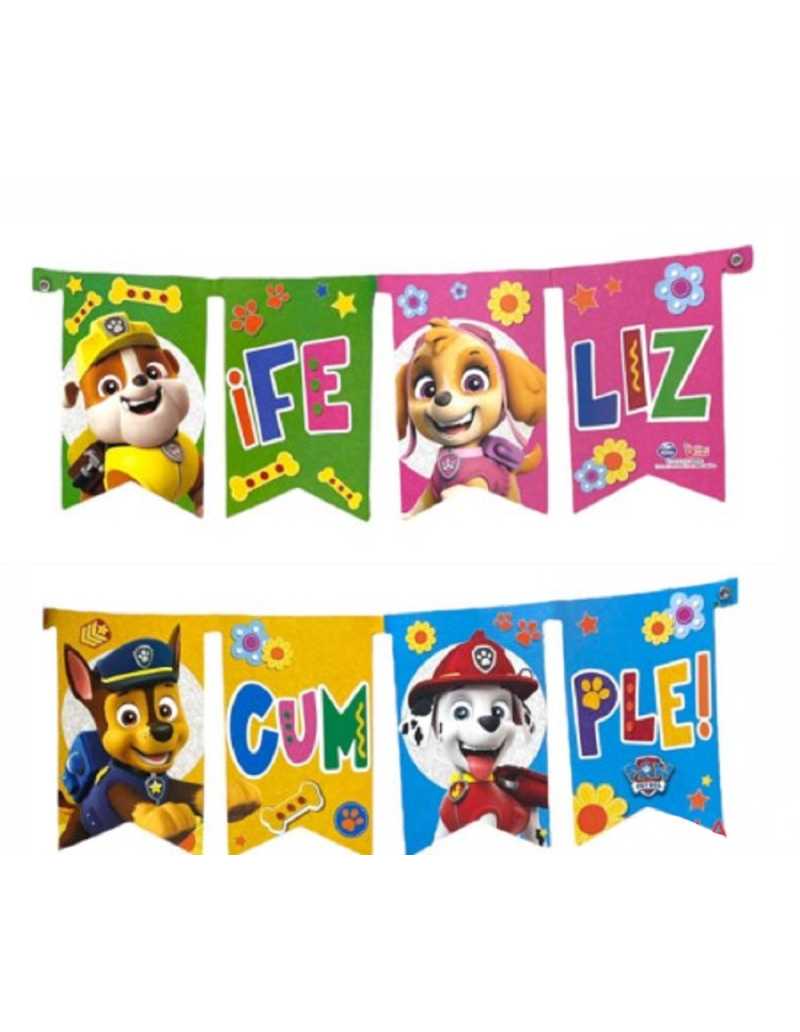 BANDERIN RECTANGULAR FELIZ CUMPLE PAW PATROL x 1