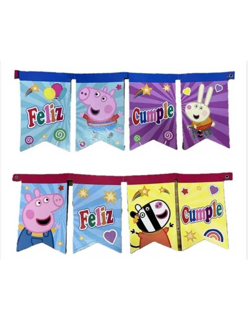 BANDERIN RECTANGULAR FELIZ CUMPLE PEPPA PIG x 1